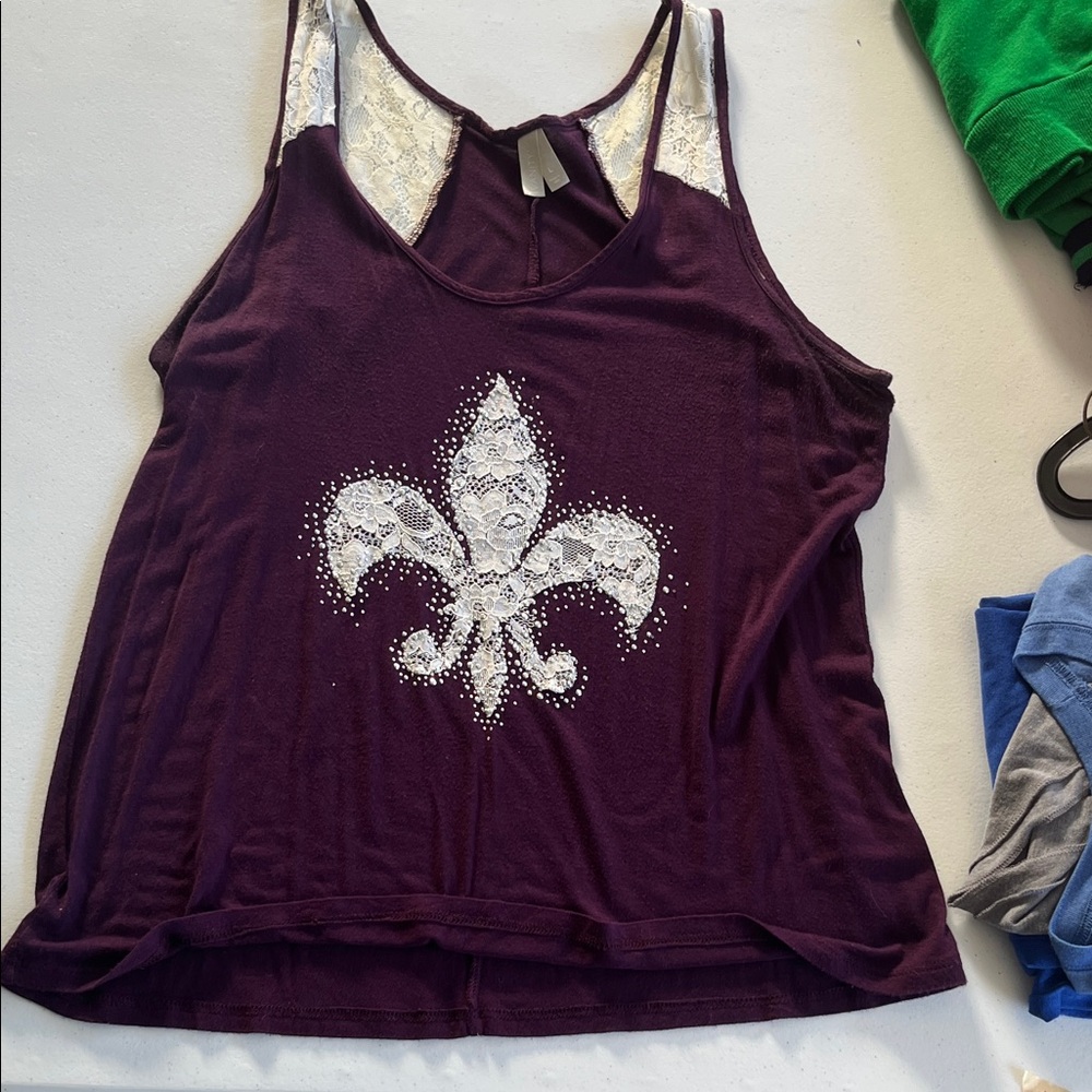 Vanity Purple Tank Top with White Fleur-de-Lis